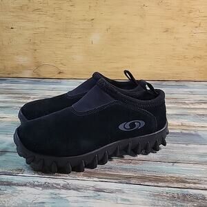 Vintage Salomon Contagrip CX Snow Clog Mens 7.5 Mule Slip-On Winter Black Suede